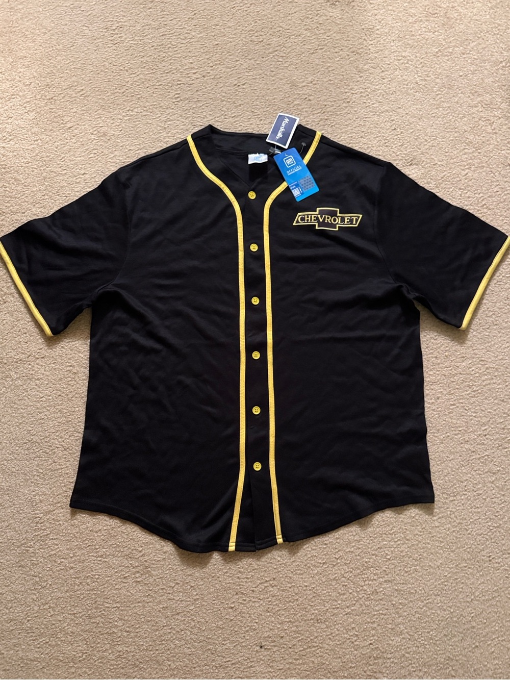 Chevrolet Men’s Black Baseball Jersey with Yellow Trim